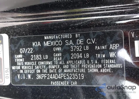 2023 Kia Forte Lxs из США, поврежденный, VIN 3KPF24AD4PE523519